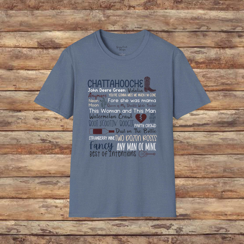 90s Country Classic Song Titles Typography Softstyle T-Shirt