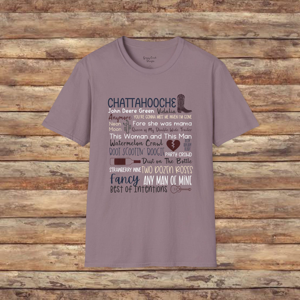 90s Country Classic Song Titles Typography Softstyle T-Shirt