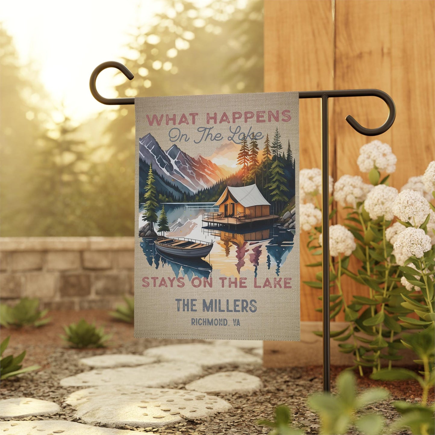 Personalized Lake House Garden Banner: Double-Sided Poly Poplin Outdoor Flag
