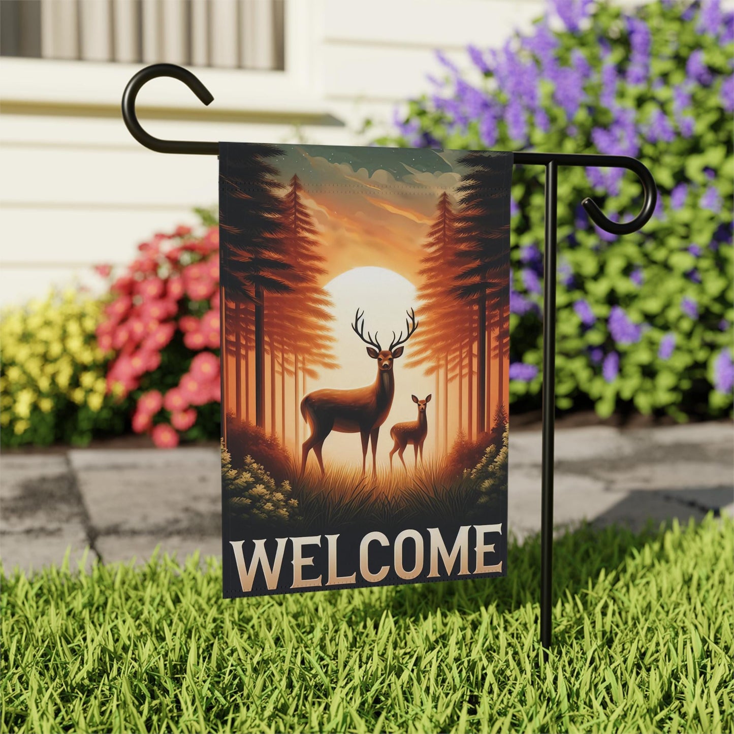 Rustic Welcome Deer Garden Flag 12" x 18"
