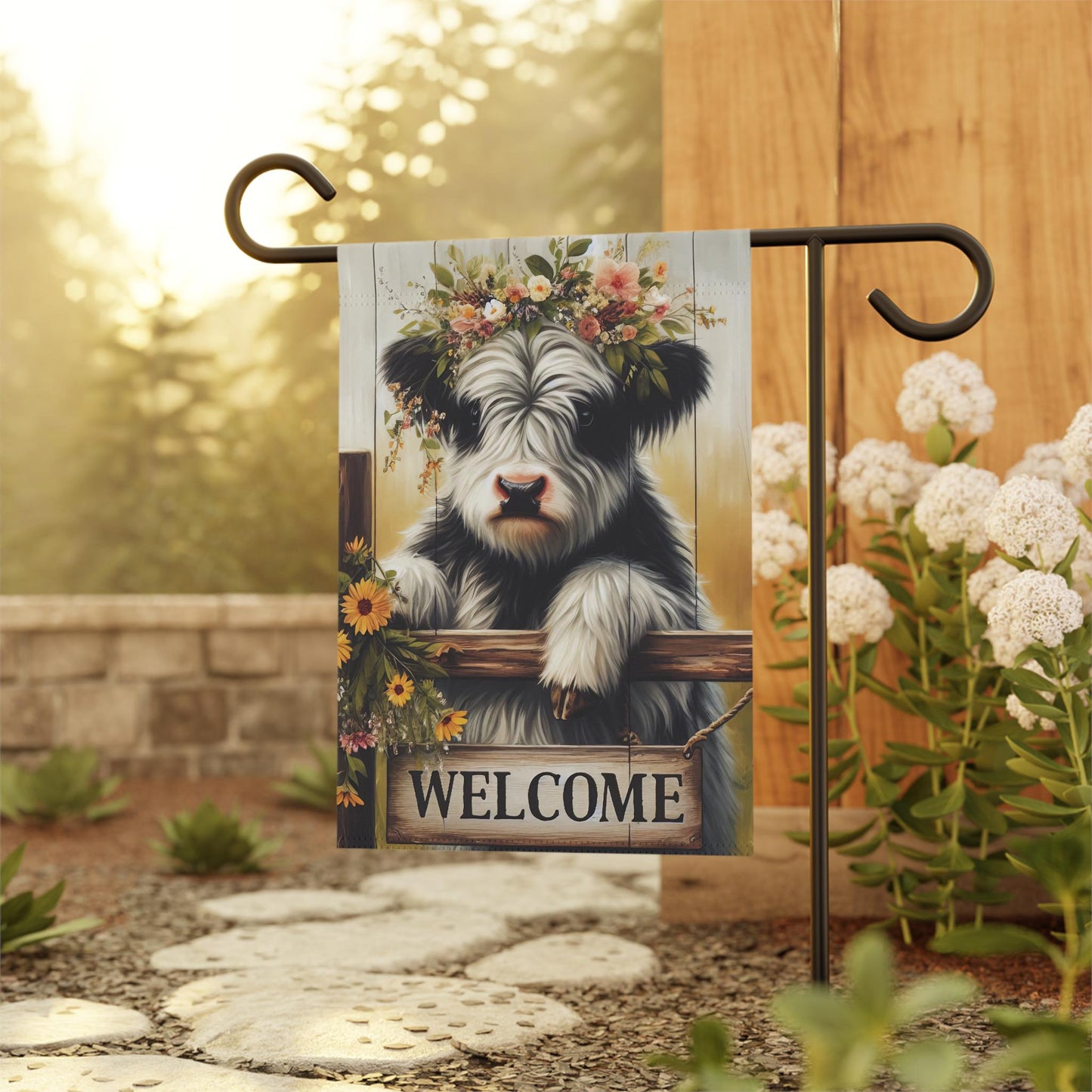 Welcome Cow Sunflower Garden Flag 12" x 18"