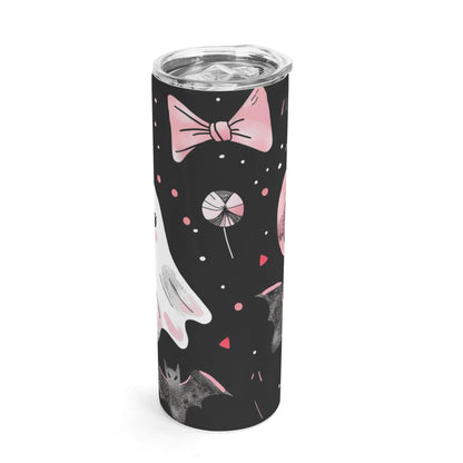 Ghosts & Bats with Pink Accents Girly Halloween 20oz Skinny Stainless Steel Tumbler