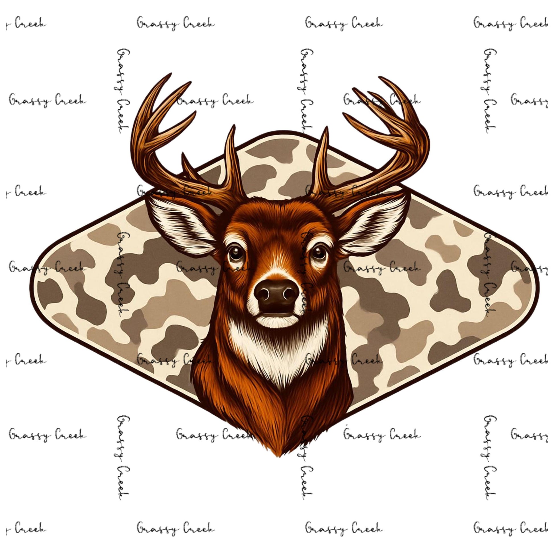 Rustic Old School Camouflage Deer Head Hunting Theme PNG - Digital Download