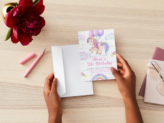 Unicorn & Rainbow Watercolor Themed Customized Printable Birthday Invitation - Digital Download