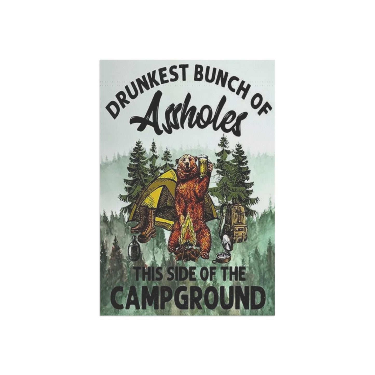 Rustic Camping Garden Banner: Funny Bear Outdoor Decor