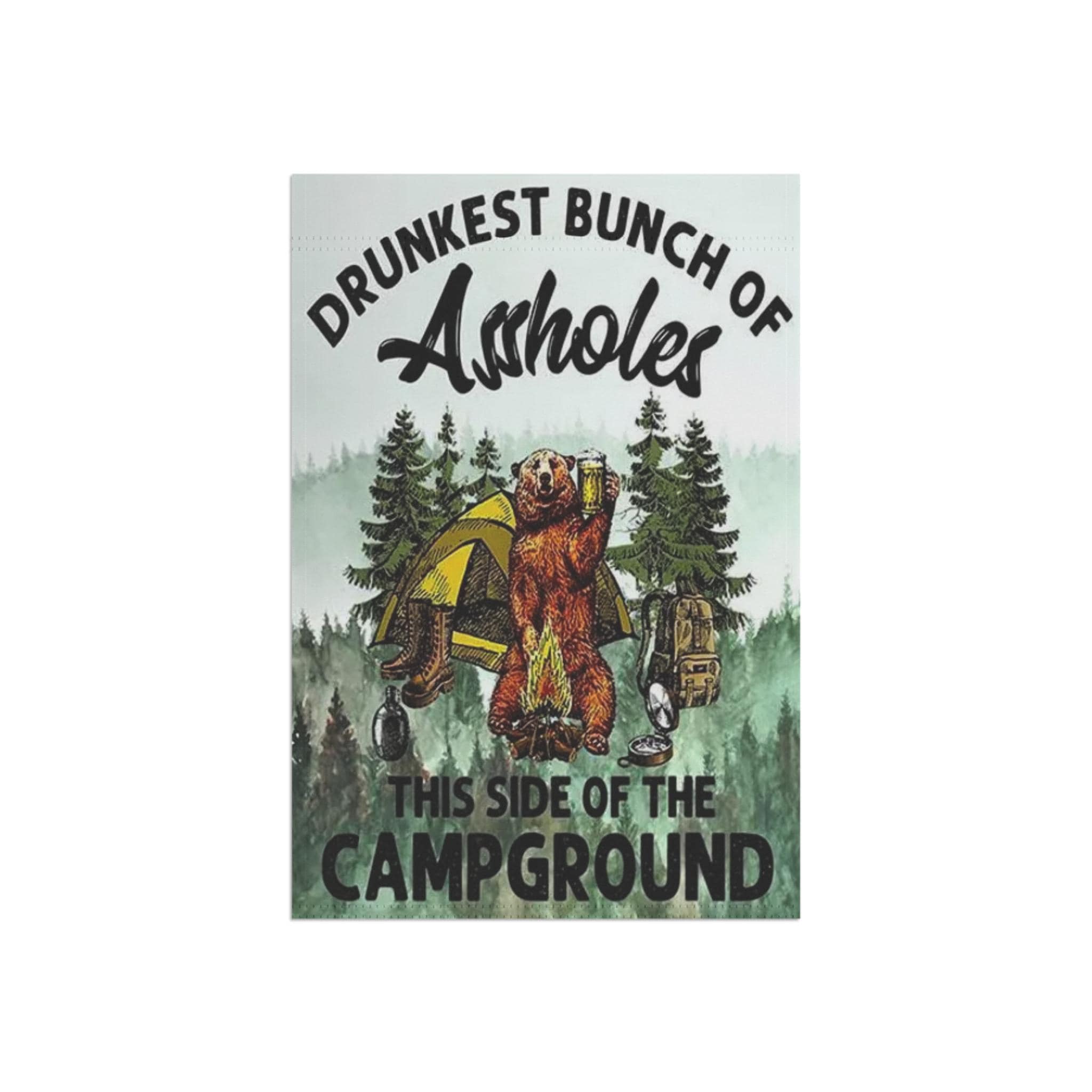 Rustic Camping Garden Banner: Funny Bear Outdoor Decor