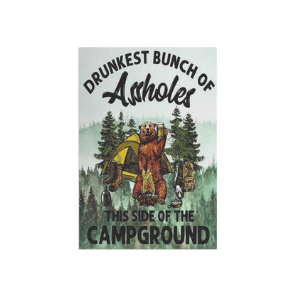 Rustic Camping Garden Banner: Funny Bear Outdoor Decor