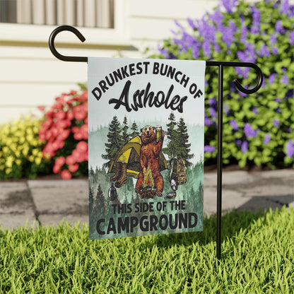 Rustic Camping Garden Banner: Funny Bear Outdoor Decor