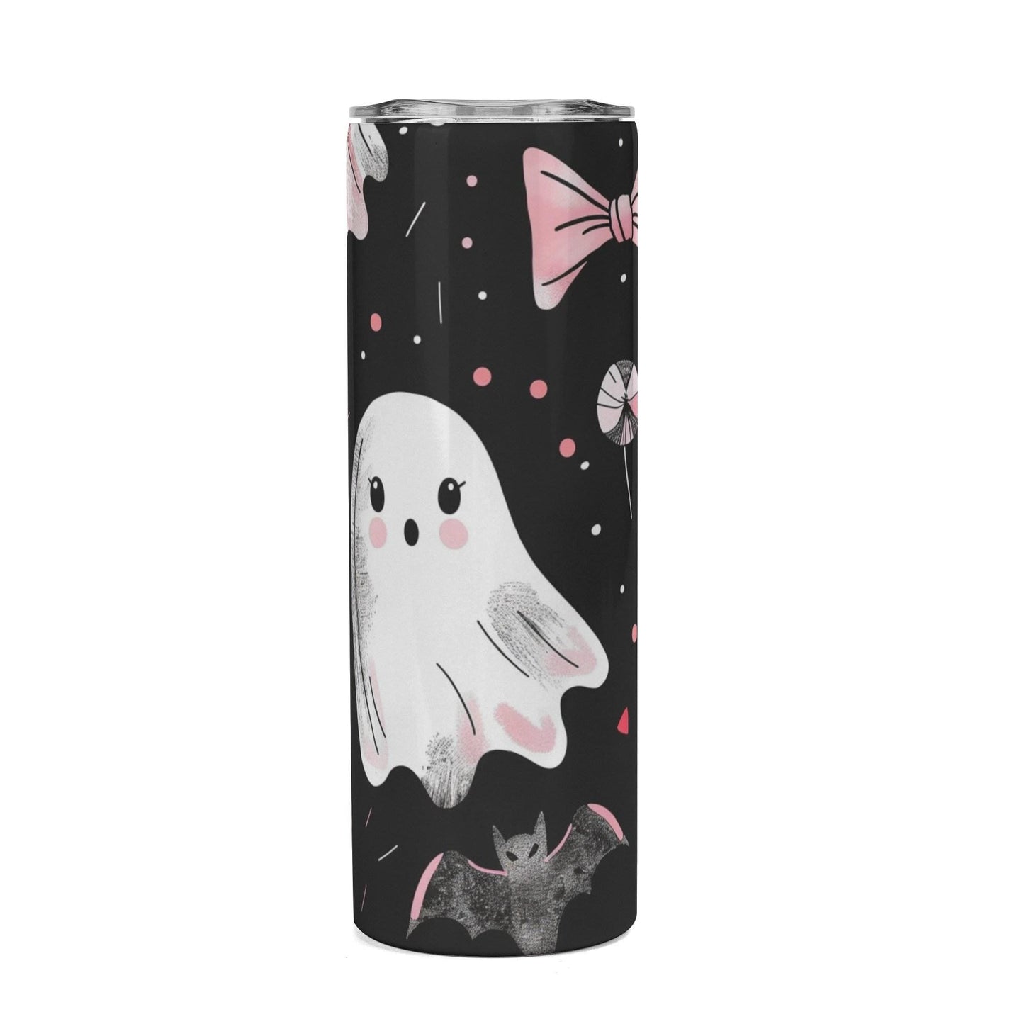 Ghosts & Bats with Pink Accents Girly Halloween 20oz Skinny Stainless Steel Tumbler
