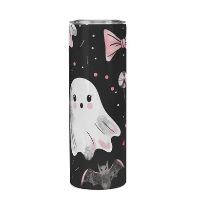 Ghosts & Bats with Pink Accents Girly Halloween 20oz Skinny Stainless Steel Tumbler