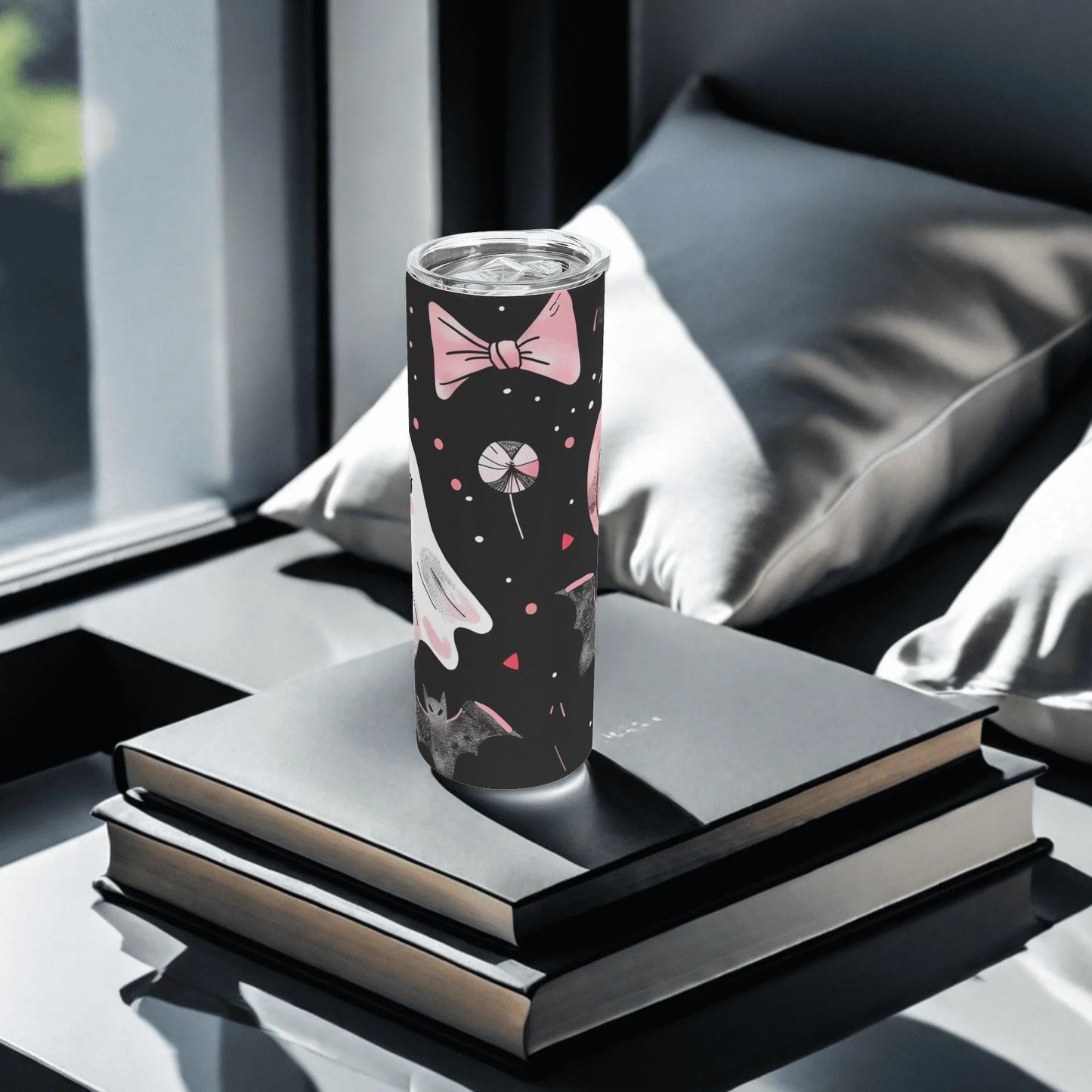 Ghosts & Bats with Pink Accents Girly Halloween 20oz Skinny Stainless Steel Tumbler