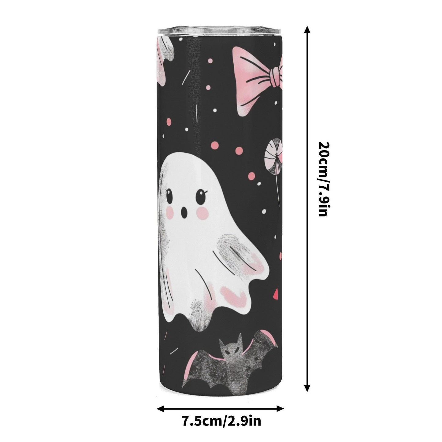 Ghosts & Bats with Pink Accents Girly Halloween 20oz Skinny Stainless Steel Tumbler