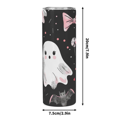 Ghosts & Bats with Pink Accents Girly Halloween 20oz Skinny Stainless Steel Tumbler
