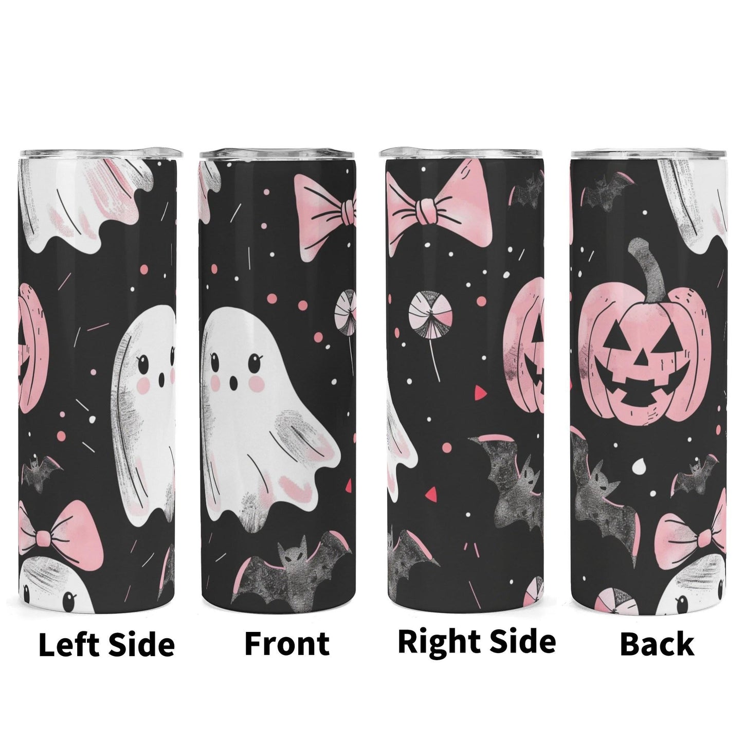 Ghosts & Bats with Pink Accents Girly Halloween 20oz Skinny Stainless Steel Tumbler