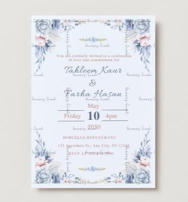Romantic Blue & Ivory Floral Wedding Customized Printable Invitation - Digital Download