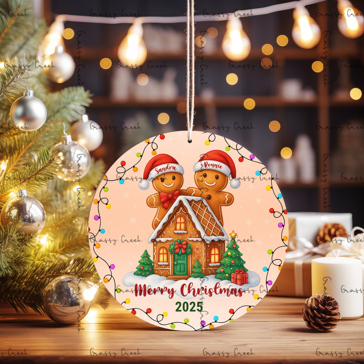 Personalized Family Name Gingerbread House Christmas Ornament