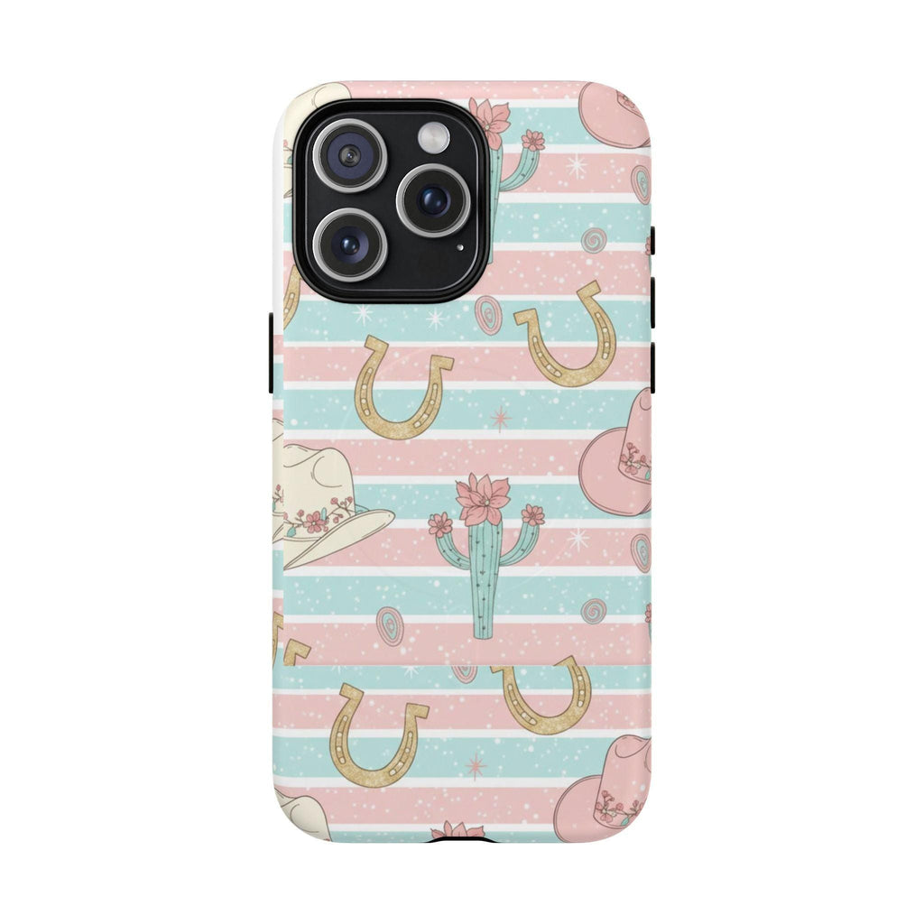 Pastel Print Striped Rodeo Style Western Magnetic Impact-Resistant Phone Case for Apple iPhone Models