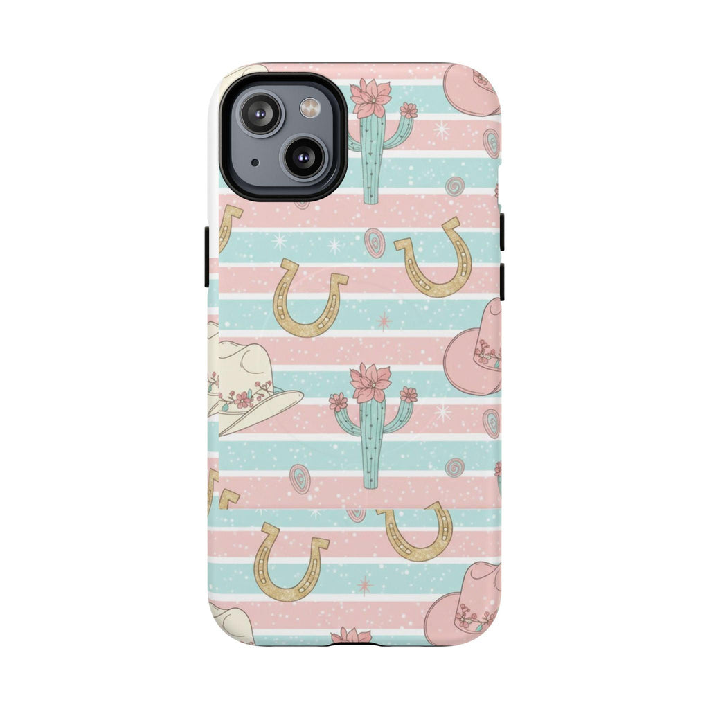 Pastel Print Striped Rodeo Style Western Magnetic Impact-Resistant Phone Case for Apple iPhone Models