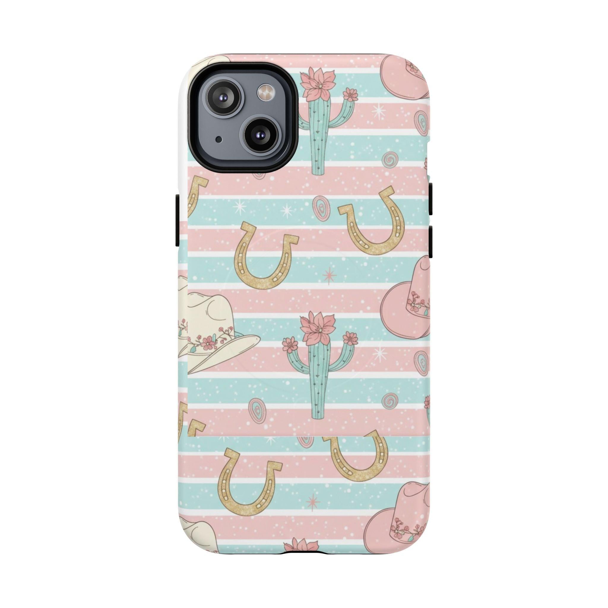 Pastel Print Striped Rodeo Style Western Magnetic Impact-Resistant Phone Case for Apple iPhone Models