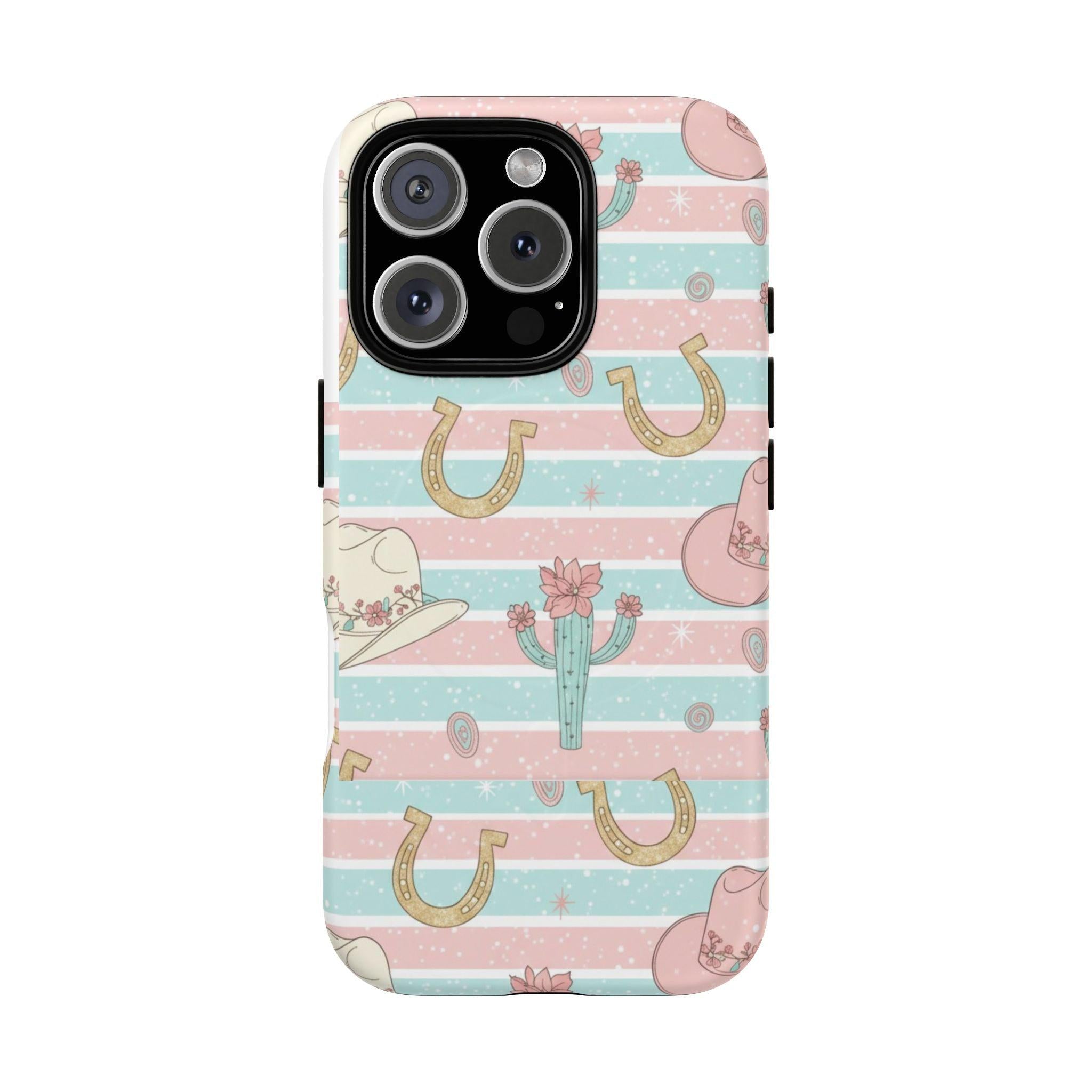 Pastel Print Striped Rodeo Style Western Magnetic Impact-Resistant Phone Case for Apple iPhone Models