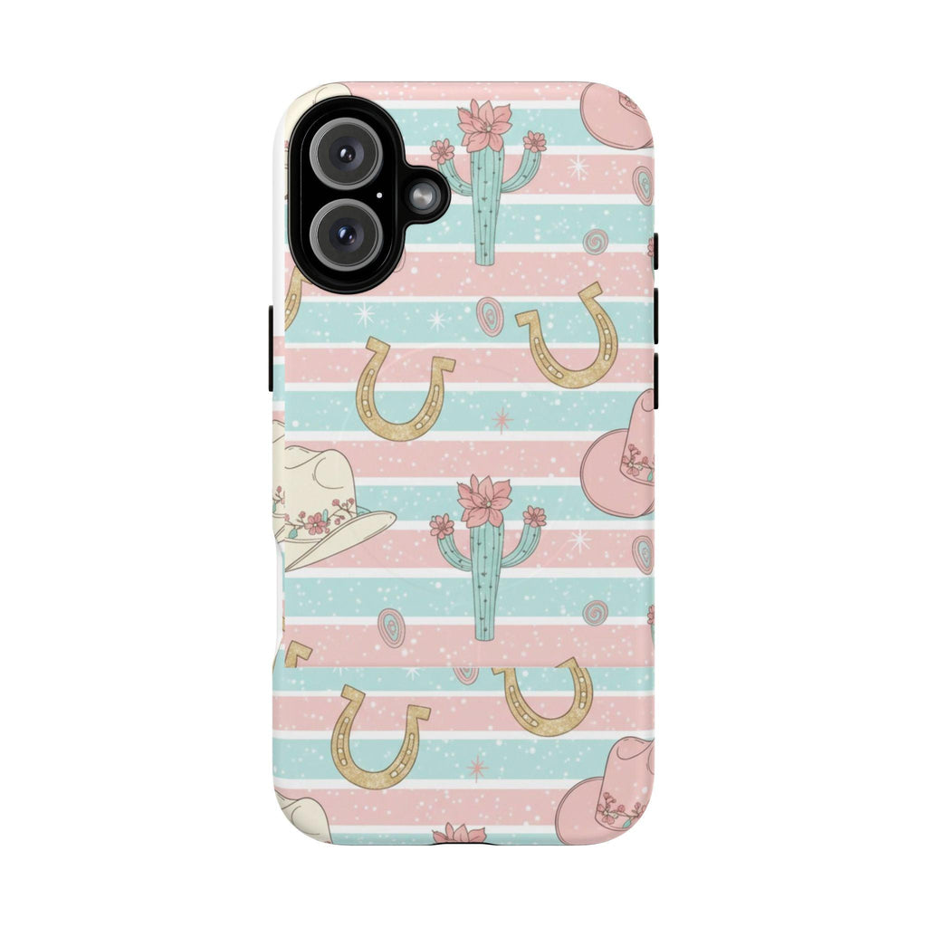 Pastel Print Striped Rodeo Style Western Magnetic Impact-Resistant Phone Case for Apple iPhone Models