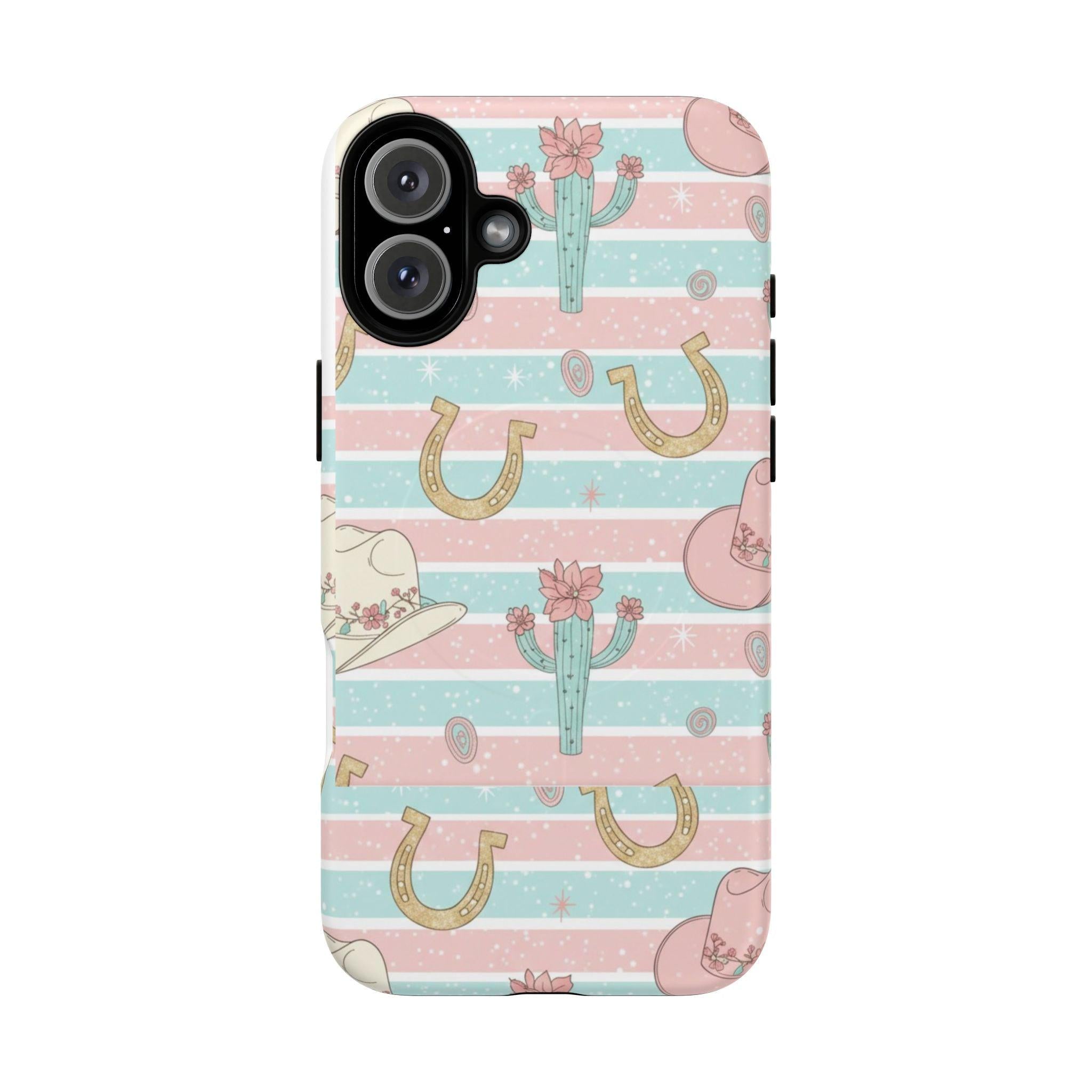 Pastel Print Striped Rodeo Style Western Magnetic Impact-Resistant Phone Case for Apple iPhone Models