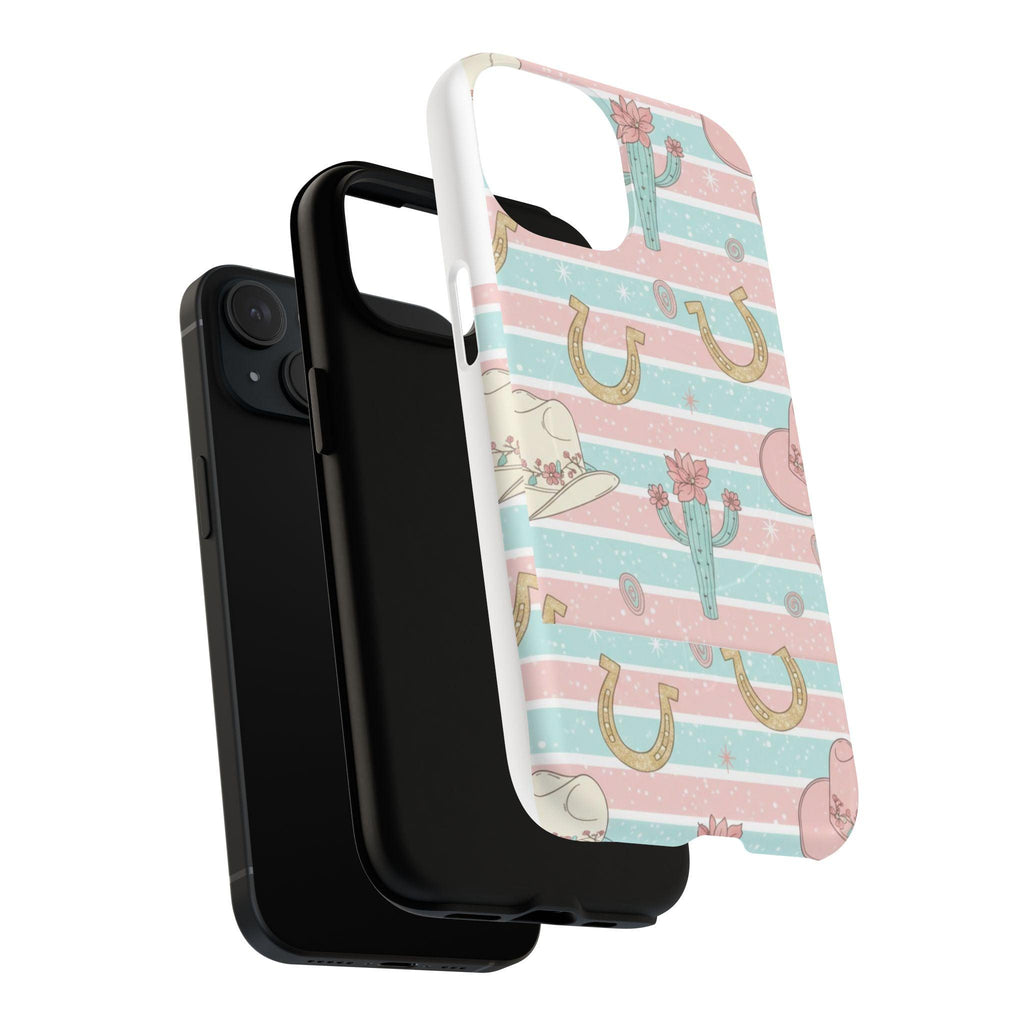 Pastel Print Striped Rodeo Style Western Magnetic Impact-Resistant Phone Case for Apple iPhone Models