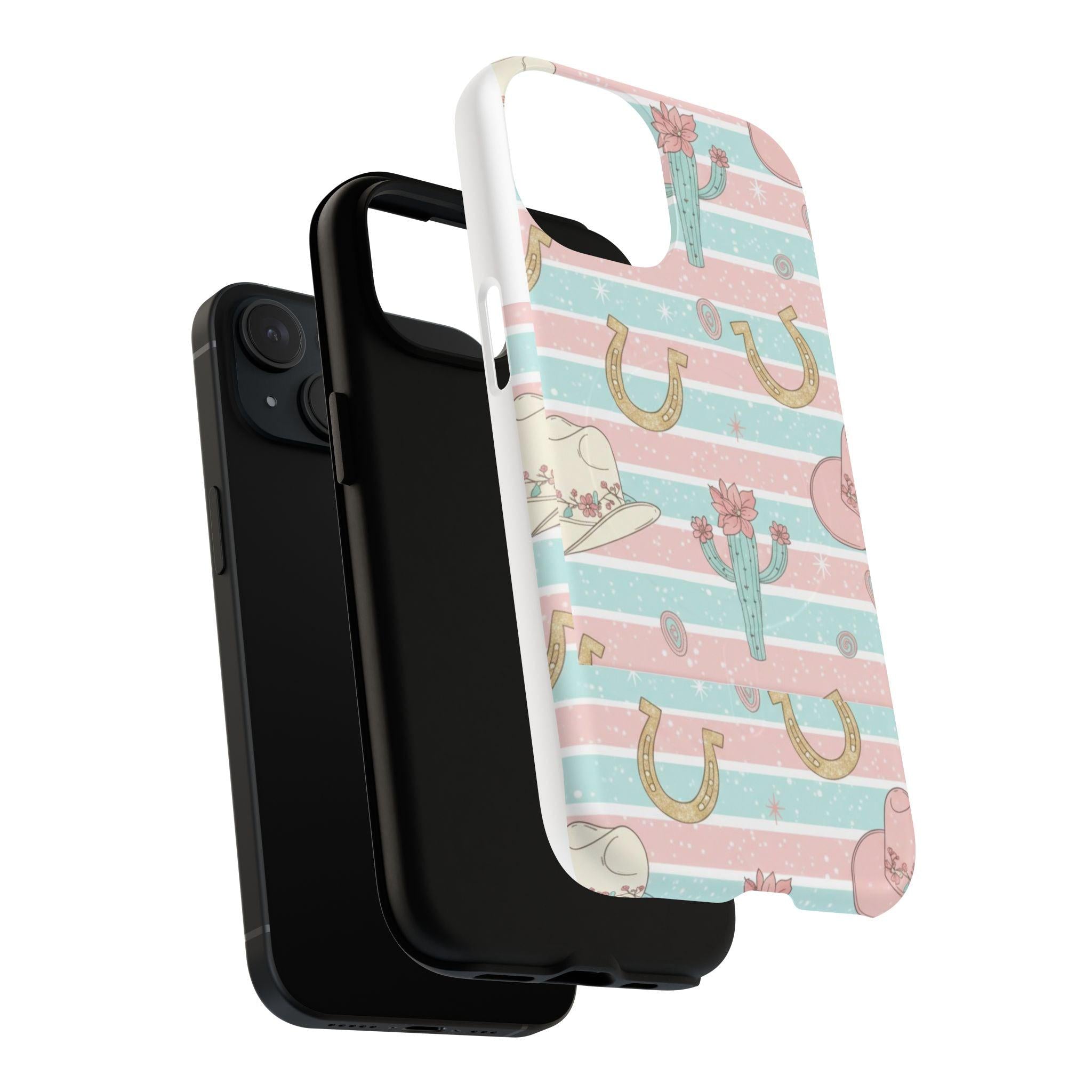 Pastel Print Striped Rodeo Style Western Magnetic Impact-Resistant Phone Case for Apple iPhone Models