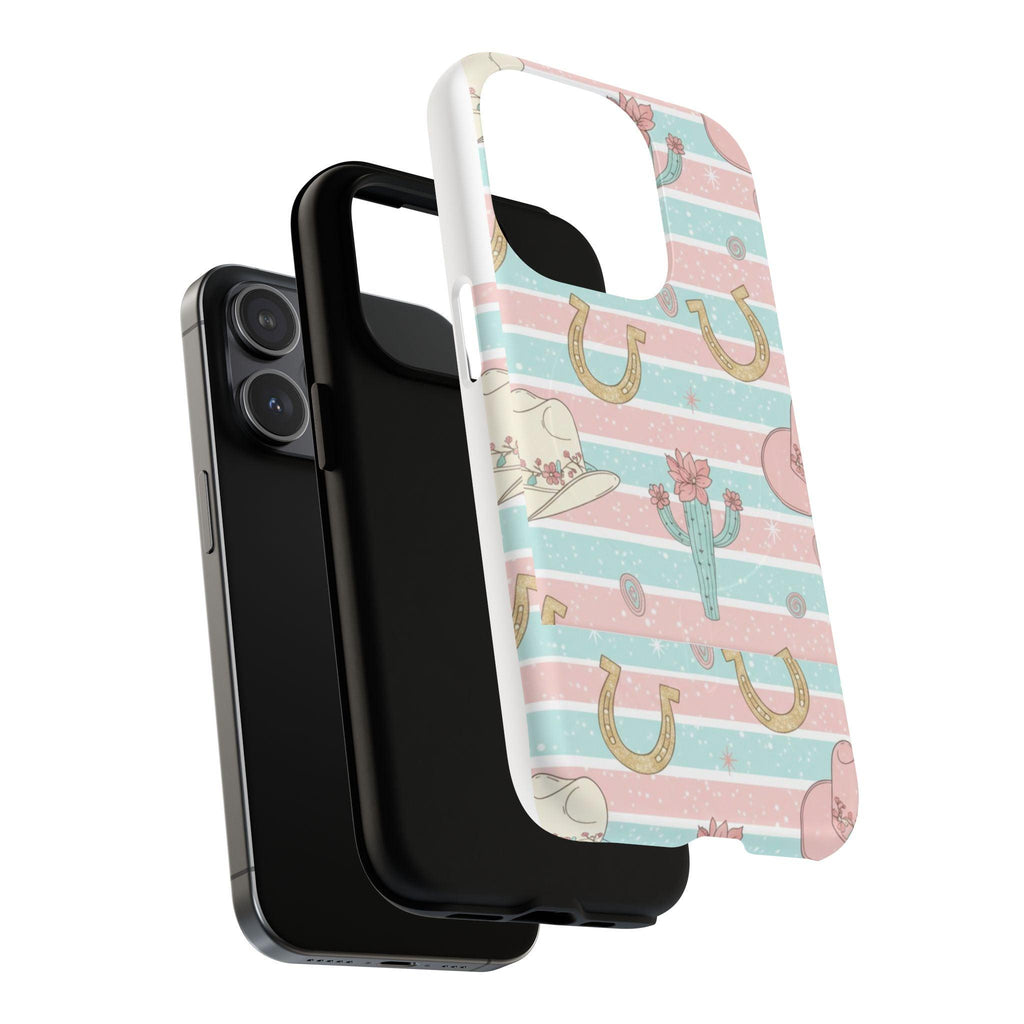 Pastel Print Striped Rodeo Style Western Magnetic Impact-Resistant Phone Case for Apple iPhone Models