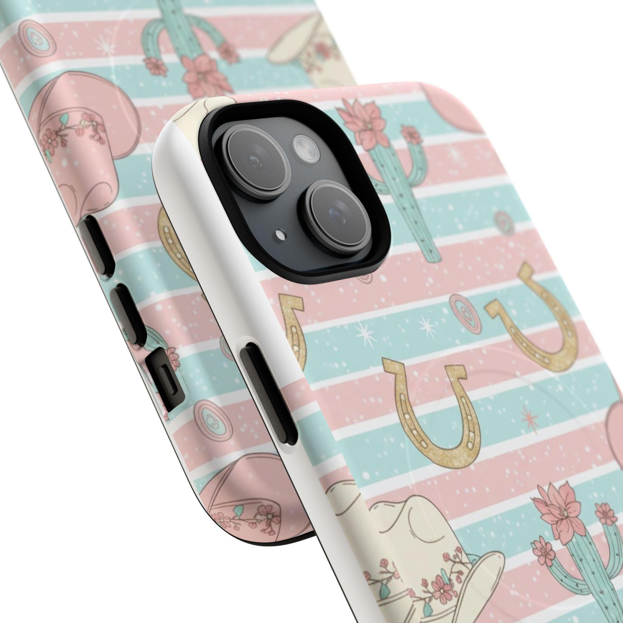 Pastel Print Striped Rodeo Style Western Magnetic Impact-Resistant Phone Case for Apple iPhone Models