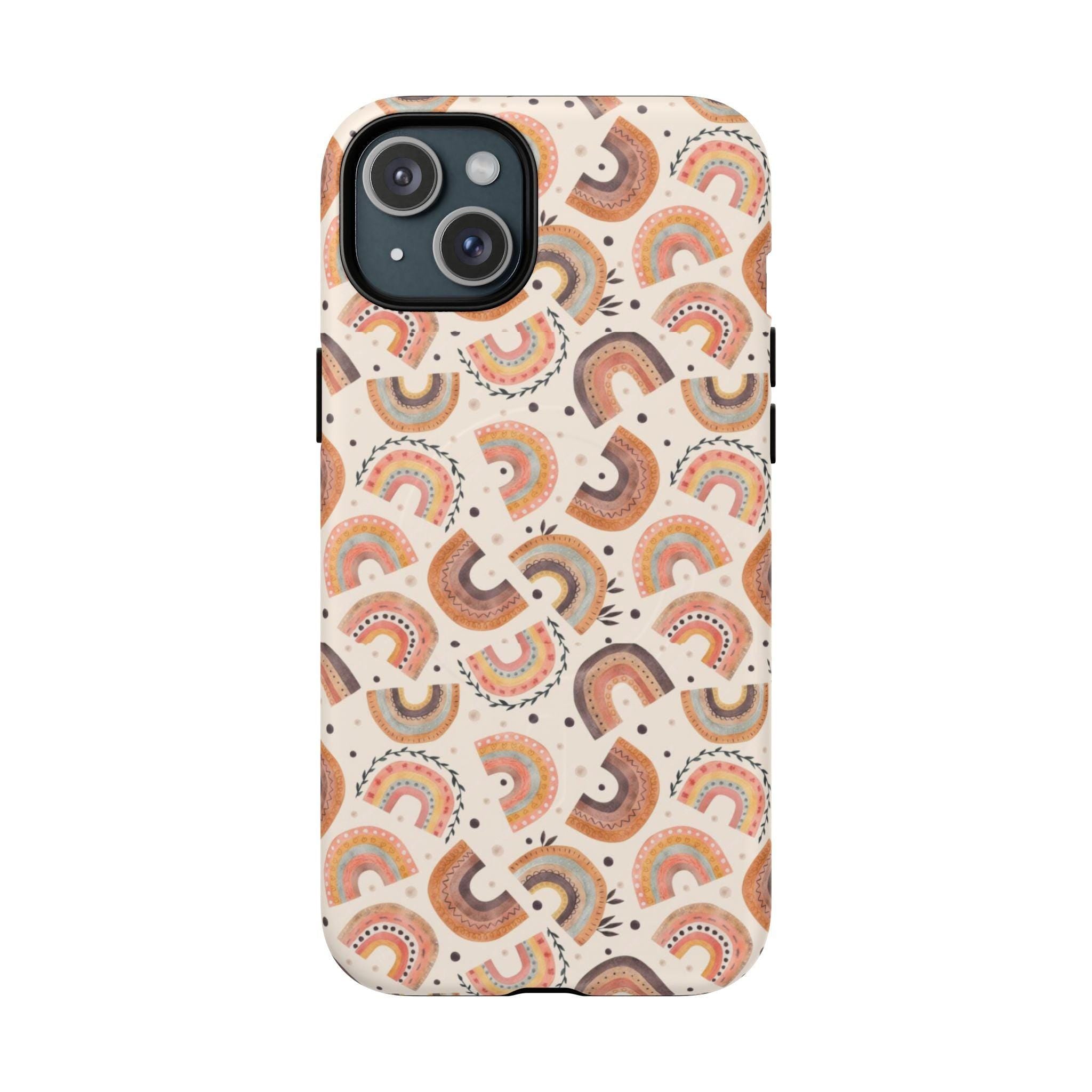 Cozy Boho Aesthetic Terracotta Rainbow Magnetic Impact-Resistant Phone Case for Apple iPhone Models