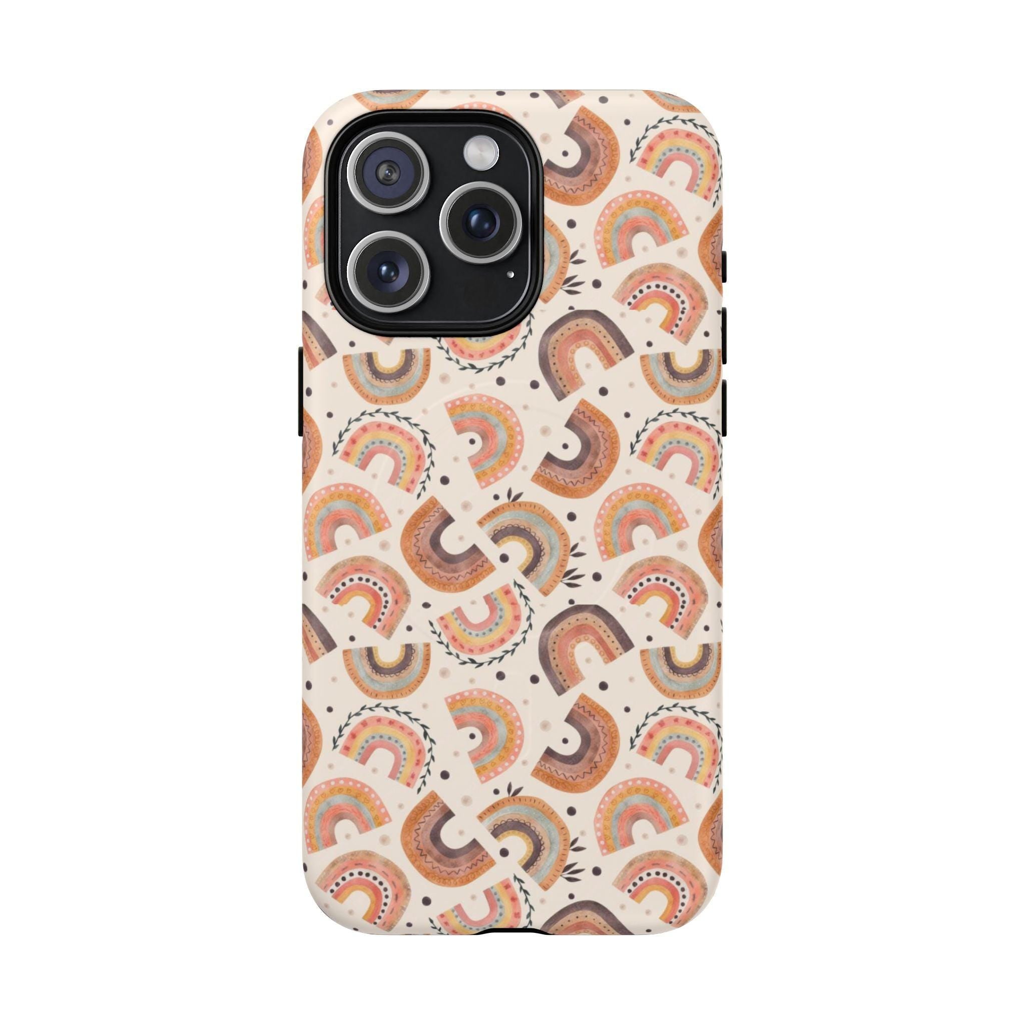 Cozy Boho Aesthetic Terracotta Rainbow Magnetic Impact-Resistant Phone Case for Apple iPhone Models