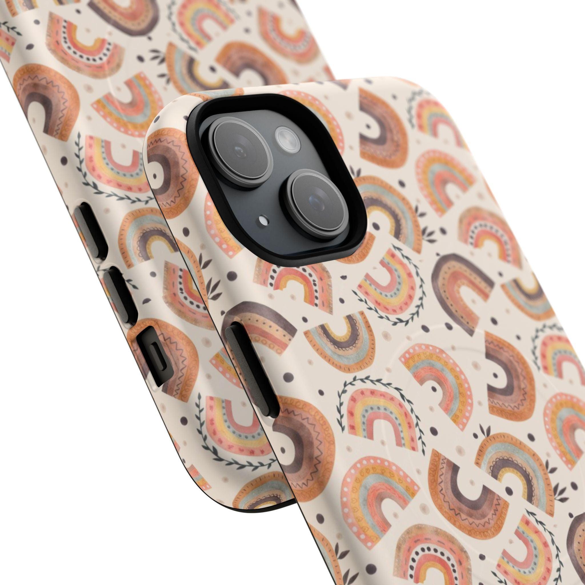 Cozy Boho Aesthetic Terracotta Rainbow Magnetic Impact-Resistant Phone Case for Apple iPhone Models