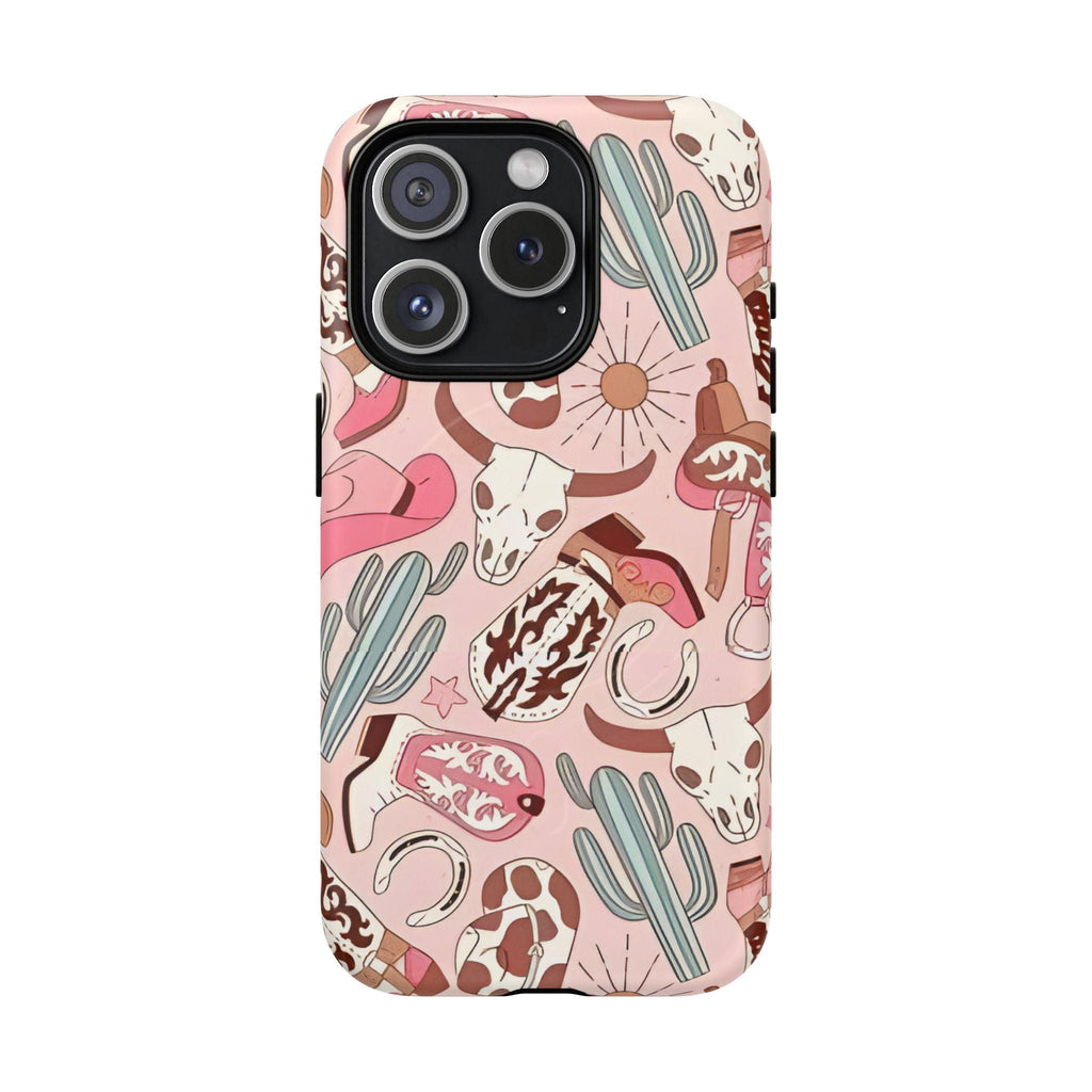Pink Boots & Desert Sun Cowgirl Magnetic Impact-Resistant Phone Case for Apple iPhone Models