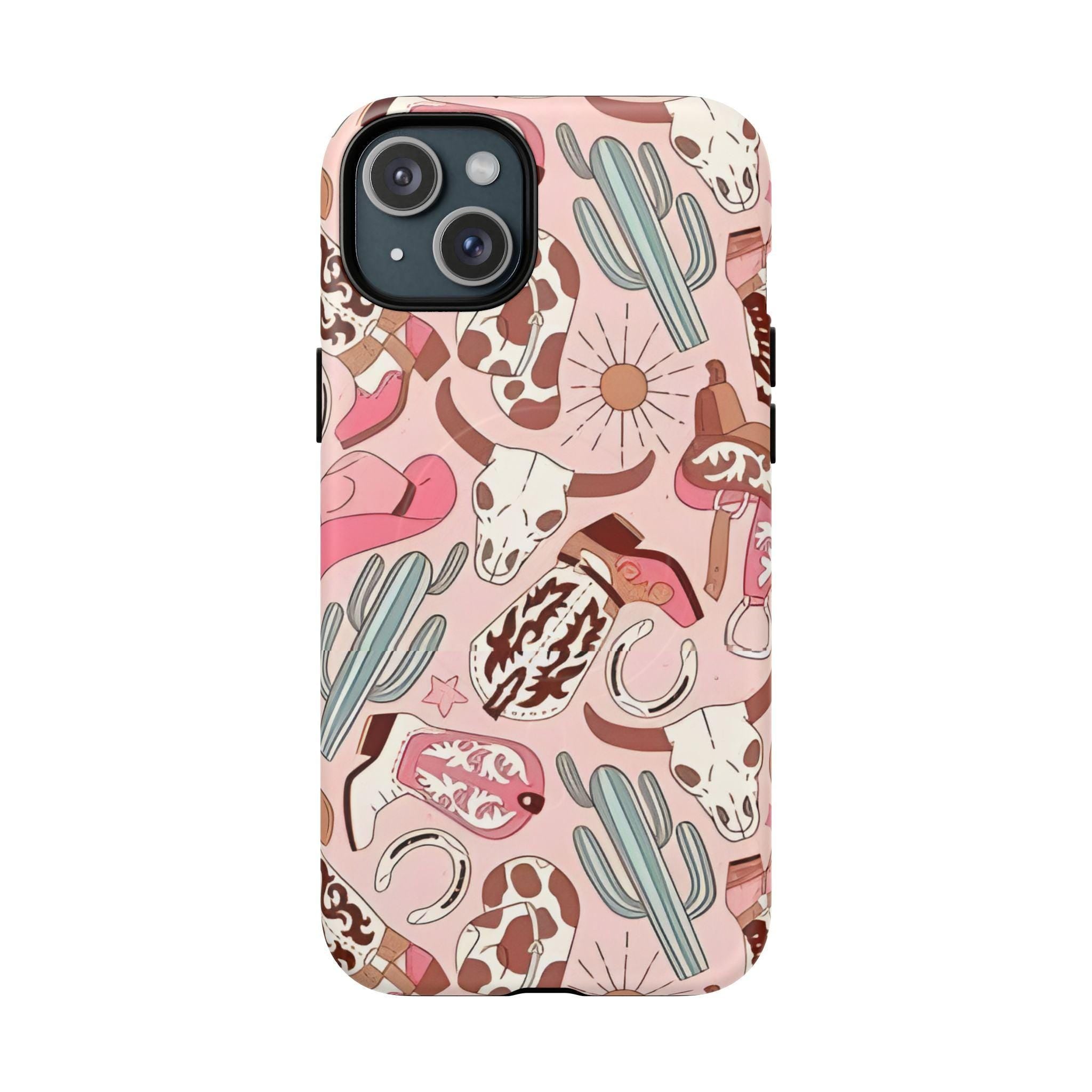 Pink Boots & Desert Sun Cowgirl Magnetic Impact-Resistant Phone Case for Apple iPhone Models