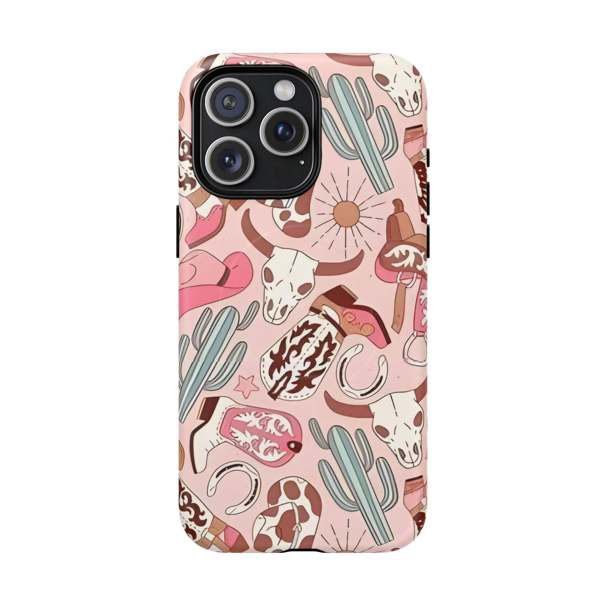 Pink Boots & Desert Sun Cowgirl Magnetic Impact-Resistant Phone Case for Apple iPhone Models