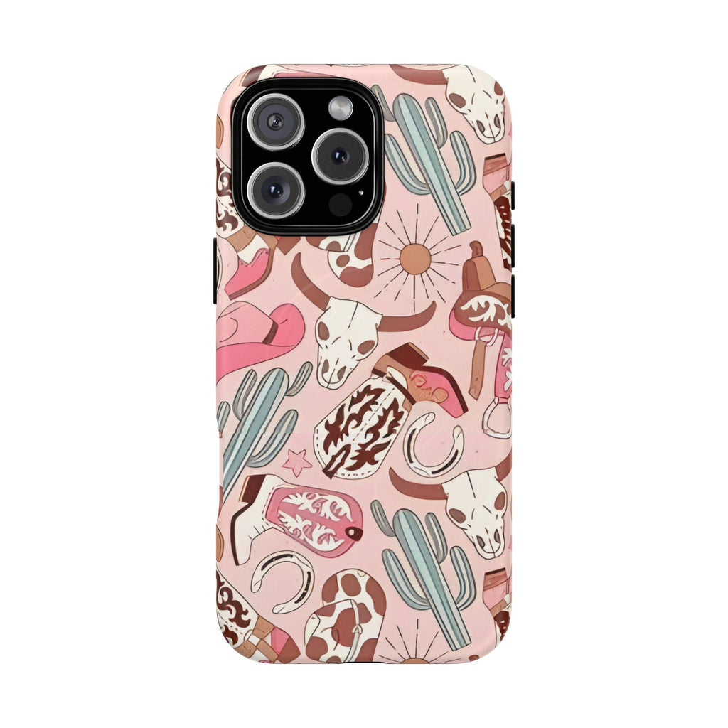 Pink Boots & Desert Sun Cowgirl Magnetic Impact-Resistant Phone Case for Apple iPhone Models