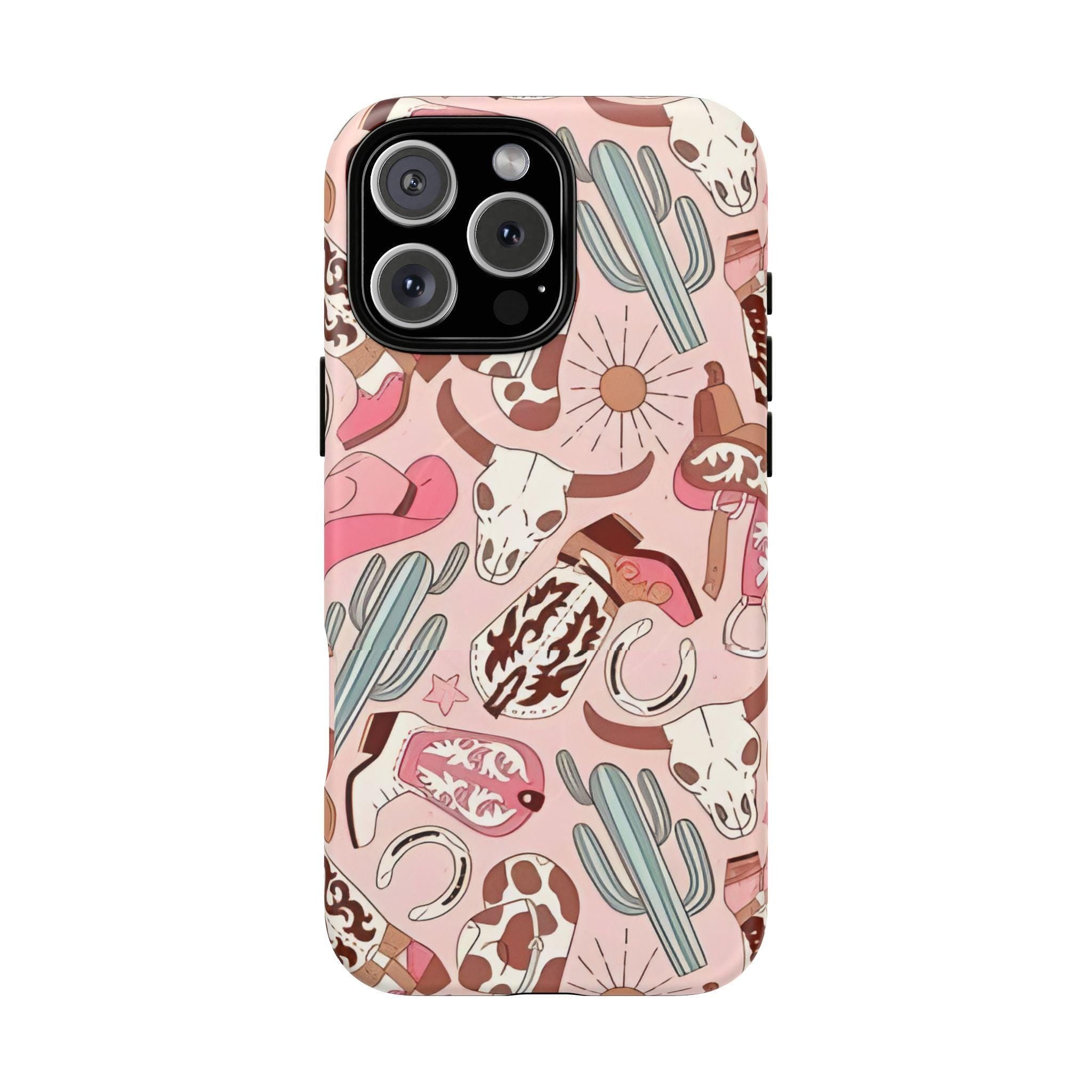 Pink Boots & Desert Sun Cowgirl Magnetic Impact-Resistant Phone Case for Apple iPhone Models