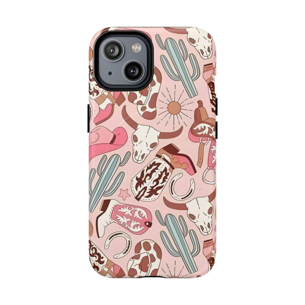 Pink Boots & Desert Sun Cowgirl Magnetic Impact-Resistant Phone Case for Apple iPhone Models
