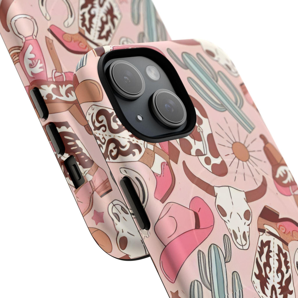 Pink Boots & Desert Sun Cowgirl Magnetic Impact-Resistant Phone Case for Apple iPhone Models