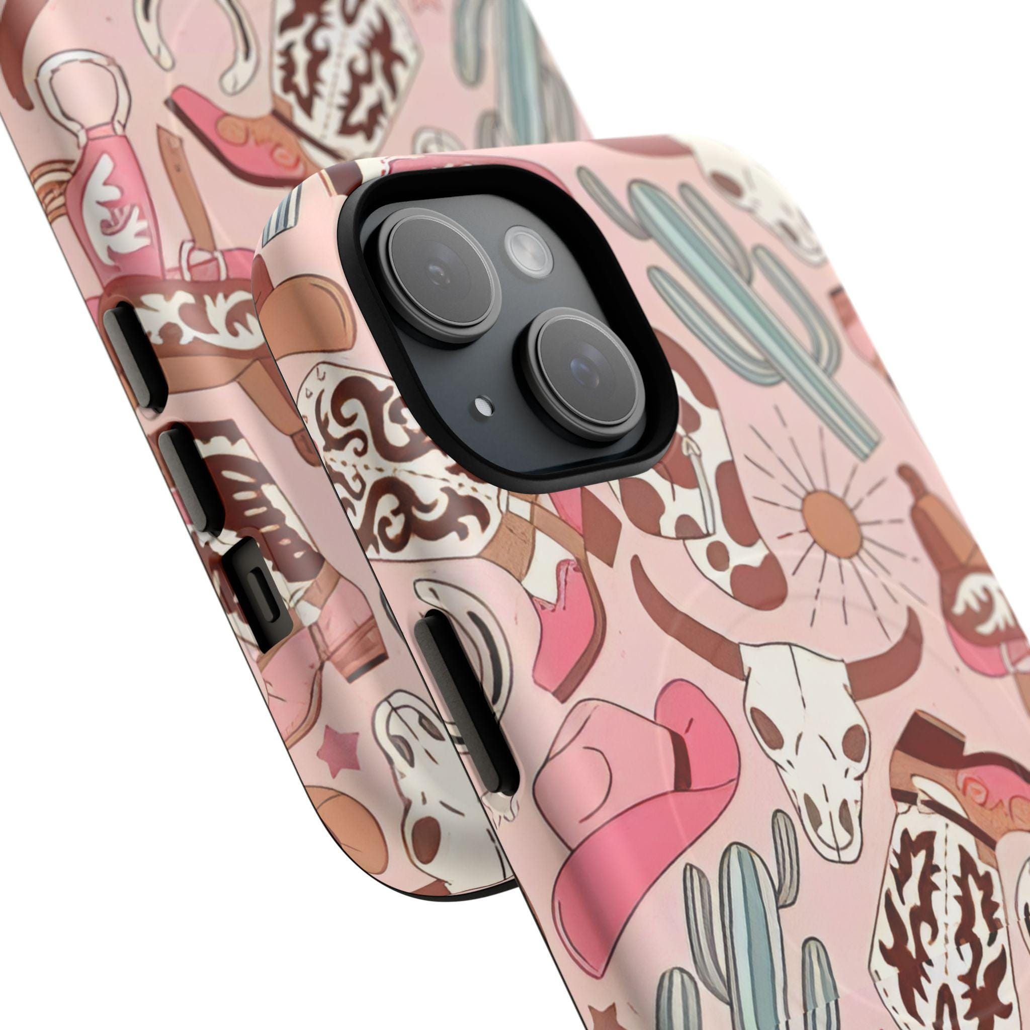 Pink Boots & Desert Sun Cowgirl Magnetic Impact-Resistant Phone Case for Apple iPhone Models