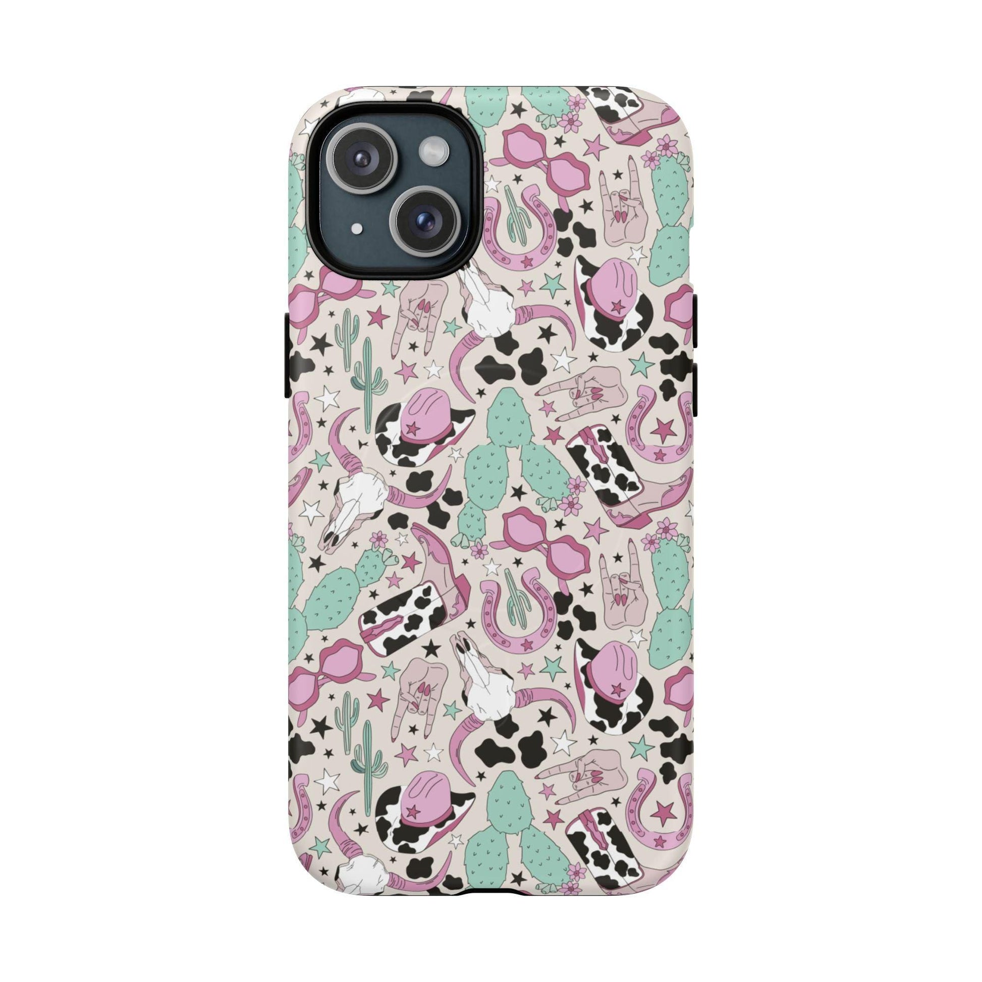 Boots, Skulls & Cactus Pastel Western Print Magnetic Impact-Resistant Phone Case for Apple iPhone Models