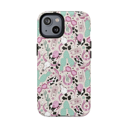 Boots, Skulls & Cactus Pastel Western Print Magnetic Impact-Resistant Phone Case for Apple iPhone Models