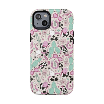 Boots, Skulls & Cactus Pastel Western Print Magnetic Impact-Resistant Phone Case for Apple iPhone Models
