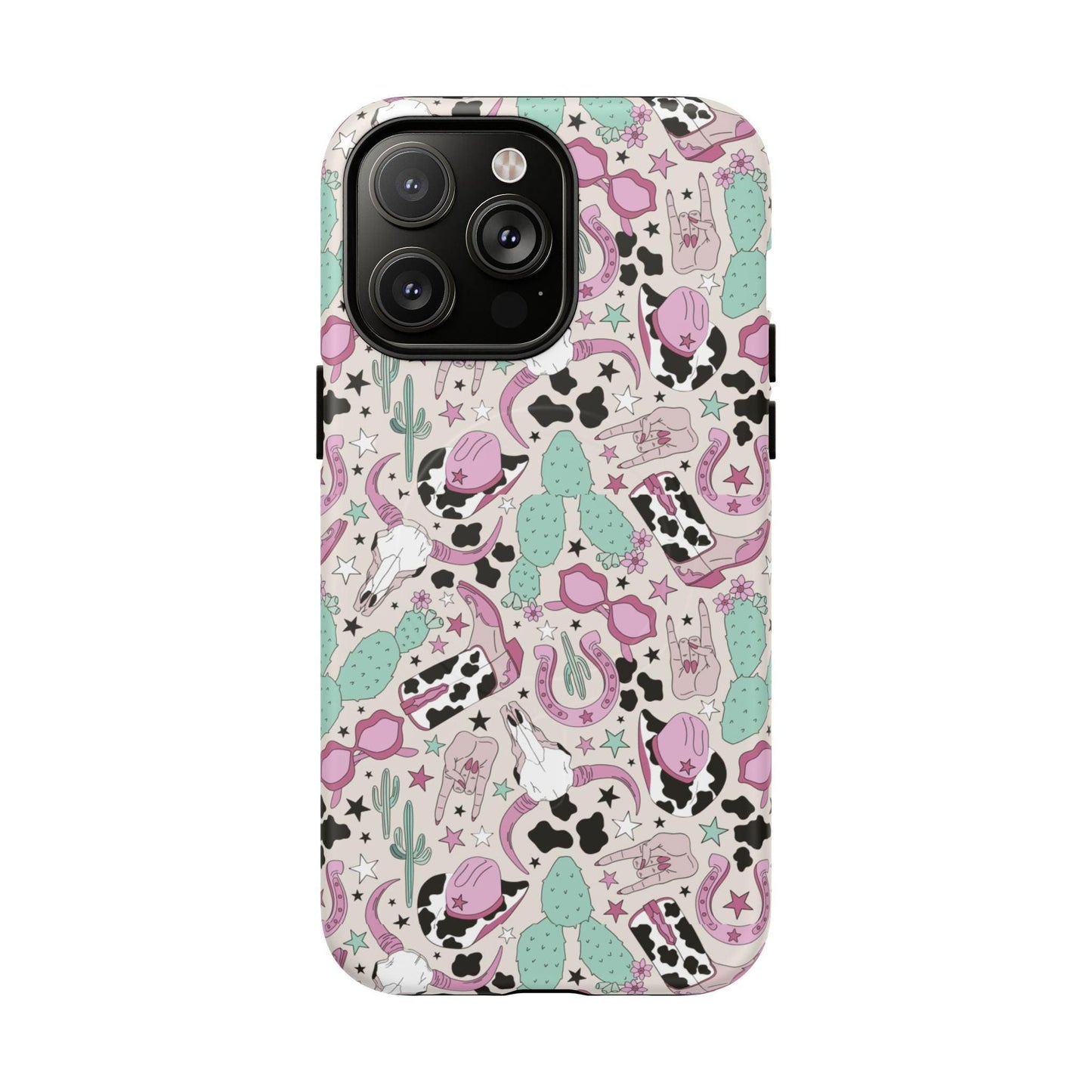 Boots, Skulls & Cactus Pastel Western Print Magnetic Impact-Resistant Phone Case for Apple iPhone Models