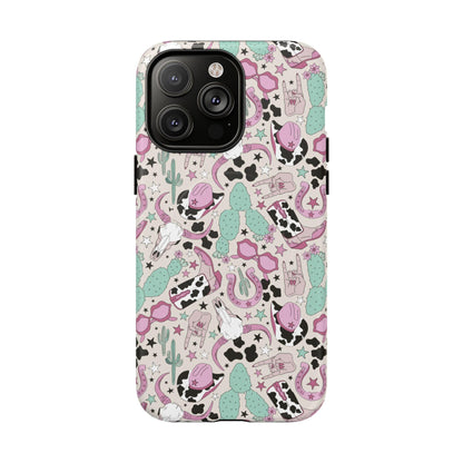 Boots, Skulls & Cactus Pastel Western Print Magnetic Impact-Resistant Phone Case for Apple iPhone Models