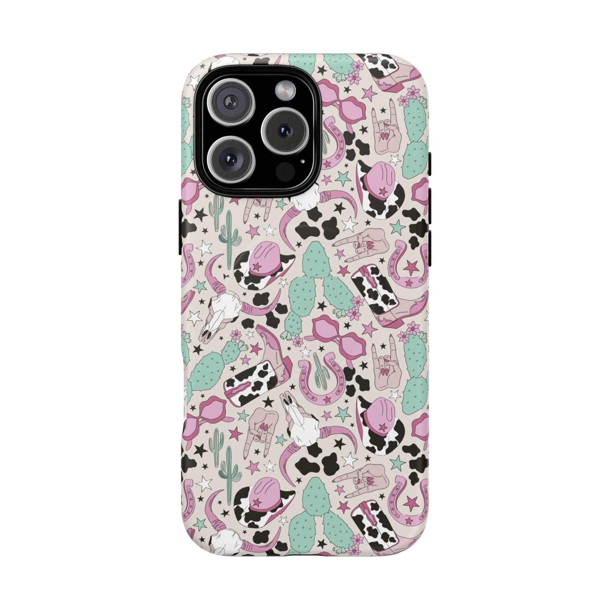 Boots, Skulls & Cactus Pastel Western Print Magnetic Impact-Resistant Phone Case for Apple iPhone Models