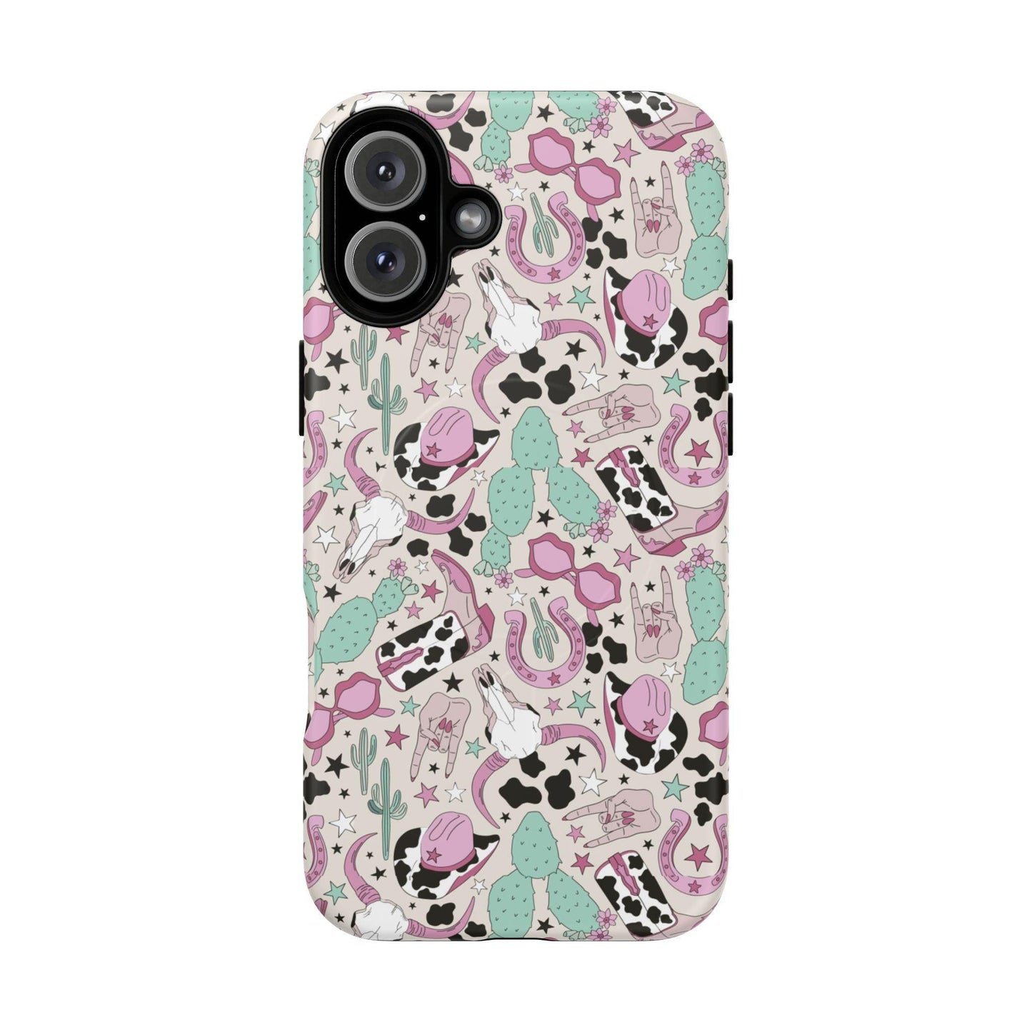 Boots, Skulls & Cactus Pastel Western Print Magnetic Impact-Resistant Phone Case for Apple iPhone Models