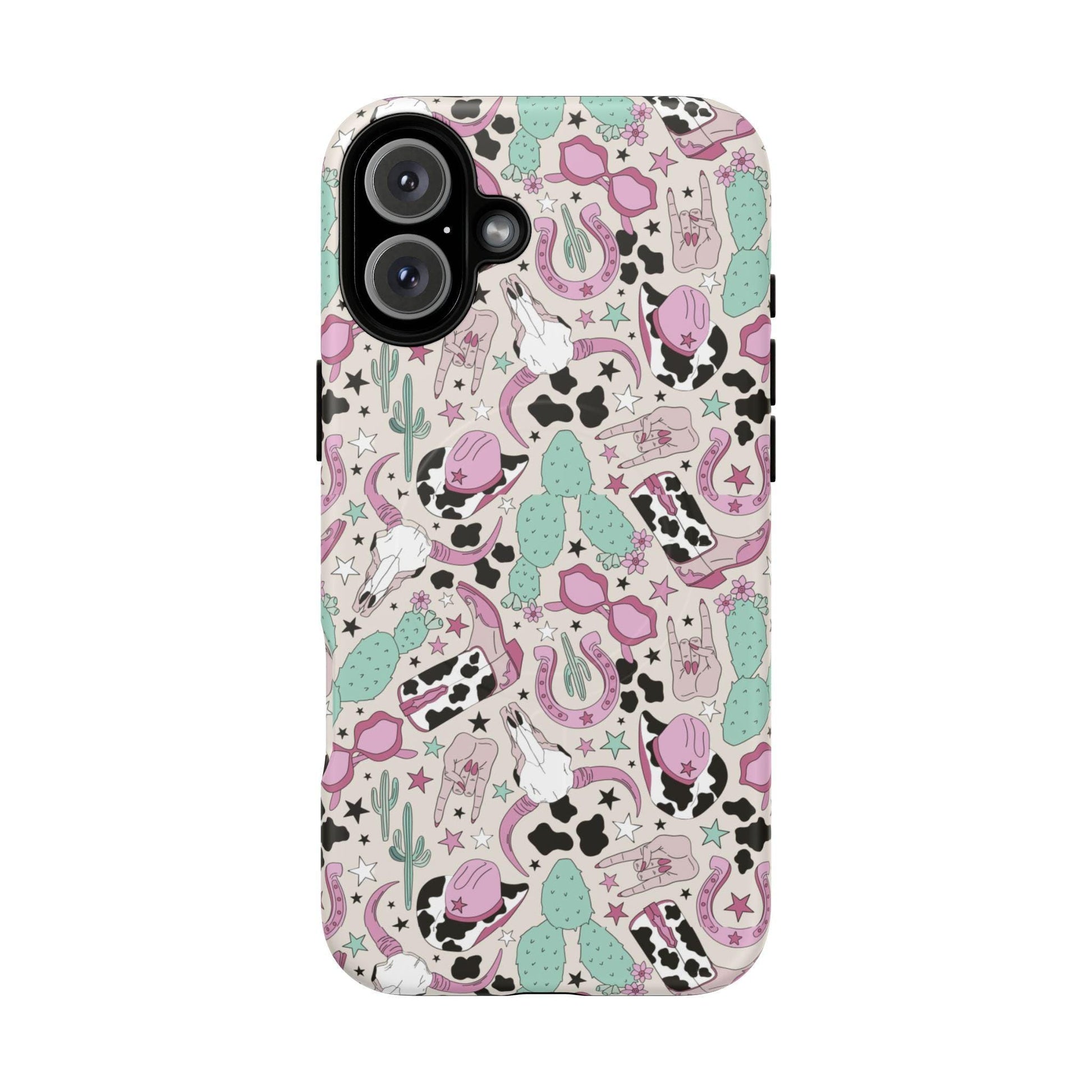 Boots, Skulls & Cactus Pastel Western Print Magnetic Impact-Resistant Phone Case for Apple iPhone Models