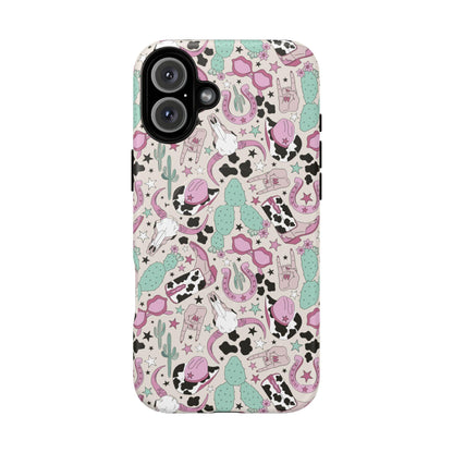 Boots, Skulls & Cactus Pastel Western Print Magnetic Impact-Resistant Phone Case for Apple iPhone Models